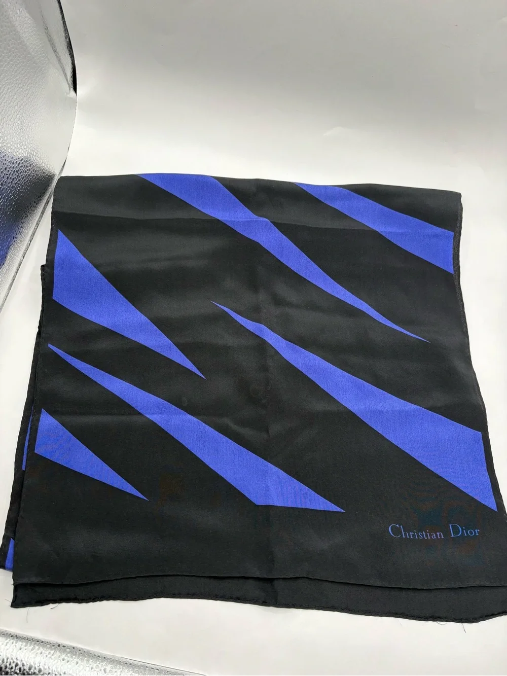 CHRISTIAN DIOR Women Silk Oblong Scarf 60x15 Purple Black Timeless Classic